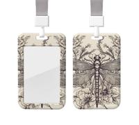 Hand Drawn Floral Dragonfly Id Badge Holder with Lanyard Waterproof Key Card Holder Case Id Card Protector with Clear Id Window Name Tags for Women Men Work Office Doctor Nurse