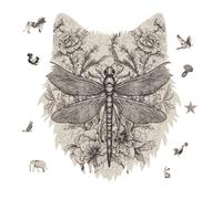 Hand Drawn Floral Dragonfly Jigsaw Puzzle 175PCS Wolf Head Design Puzzle Wooden Jigsaw Puzzles for Adults Families