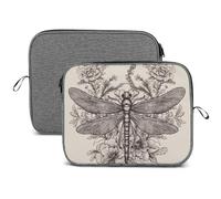 Hand Drawn Floral Dragonfly Laptop Sleeve Case Waterproof Shock Resistant Notebook Protective Bag Lightweight Carrying Case Compatible 14 Inch Laptop