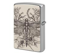 Hand Drawn Floral Dragonfly Lighter Case Metal Double-Sided Lighter Cover Pocket Lighters Sleeve Windproof Lighters Accessories for Men Women