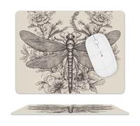 Hand Drawn Floral Dragonfly Mouse Pad Ultra Thin, Leather Mousepad with Waterproof Smooth Surface, Anti Slip Mouse Pad for Gaming, Office & Home, 10 X 8 Inch