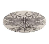 Hand Drawn Floral Dragonfly Round Area Rug Non Slip Backing Doormat Water Absorbent Plush Throw Low-Pile Non-Slip Floor Mat Carpet for Living Room Bedroom Entryway Nursery Room 60 * 60cm