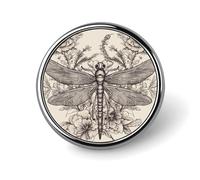 Hand Drawn Floral Dragonfly Round Badge Pin, 1 Inch Durable Non-Fading Lapel Pin, Versatile Metal Button Badges, Lightweight Decorative Brooch for Clothing Accessories Personalized Gifts
