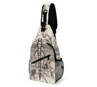 Hand Drawn Floral Dragonfly Sling Bag for Men Women - Adjustable Crossbody Chest Backpack, 15" Travel Hiking Fanny Pack