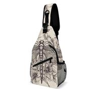 Hand Drawn Floral Dragonfly Sling Bag for Women Men Sports Chest Bag Travel Fanny Pack Crossbody Backpack, Hand drawn floral dragonfly, 38x20cm
