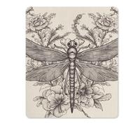 Hand Drawn Floral Dragonfly Small Mouse Pad Non-Slip Rubber Base Gaming Mouse Pad Texture Customized Personalized Mouse Mat 18 * 22cm for Computer Laptop Home Office
