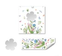 Hand-Drawn Flower, Green Leaf & Butterfly Mirror Sticker, 30 x 90 cm, Self-Adhesive PVC Wall Decal, Lifelike Nature Design, for Living Room Bedroom Home Decor