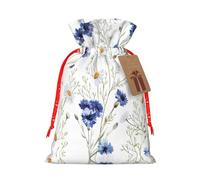 Hand Drawn Flower Linen Drawstring Gift Bag Xmas Party Candy Bag Reusable Storage Pouches