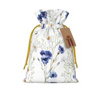 Hand Drawn Flower Linen Drawstring Gift Bag Xmas Party Candy Bag Reusable Storage Pouches