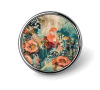 Hand Drawn Flower Pattern Lapel Pins Metal Pin Badge Personalized Pinback Button Badges Classic Round Badge Recognition Enamel Lapel Pin for Jackets, Backpacks, Bags