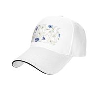 Hand Drawn Flower Print Adjustable Size Sandwich Baseball Cap Breathable Unisex Casual Hat Daily Use Sport White