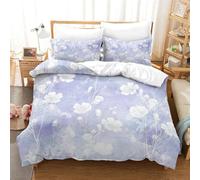 Hand Drawn Flowers - Lilac Watercolor Bedding Set for Kids Boys Girls Full Size 3D Comforter Set 3Pcs All Season Quilt Set with Zipper Closure Ultra Soft Room Decor,Easy Care Durable Double（200x200cm）