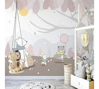 Hand Drawn Forest Cartoon Animal Bear Rabbit 3D Wallpaper Easy Install Feature Office Living Room Sofa Bedroom TV Background Wall Decoration-300cm×210cm
