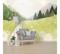 Hand Drawn Forest Hill Bird Path Dandelion 3D Wallpaper Textured Silk Easy Install Living Room Sofa Bedroom Dining Room Home Decoration Wall-430cm×300cm