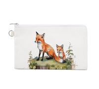 Hand Drawn Fox Canvas Coin Purse, Portable Zippered Change Pouch for Women, Small Wallet for Coins Keys Cards Lipstick