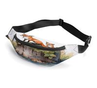 Hand Drawn Fox Large Fanny Pack for Women Men,Waist Packs with Adjustable Belt,Belt Bag for Travel Hiking Running