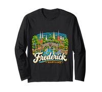 Hand Drawn Frederick Maryland Travel Souvenir Landmark Gift Long Sleeve T-Shirt