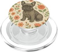Hand Drawn French Bulldog Flowers Pattern Aesthetic Frenchie PopSockets PopGrip for MagSafe