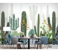 Hand Drawn Fresh Green Plant Cactus 3D Wallpaper Easy Install Feature Office Living Room Sofa Bedroom TV Background Wall Decoration-350cm×256cm