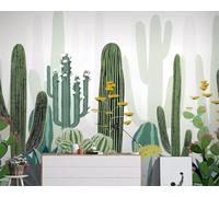 Hand Drawn Fresh Green Plant Cactus 3D Wallpaper Silky Texture Home Study Office Grey Dining Room Sofa Bedroom Living Room TV Backdrop-300cm×210cm