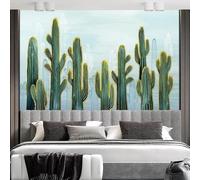 Hand Drawn Fresh Green Succulent Cactus 3D Wallpaper Easy Install Feature Office Living Room Sofa Bedroom TV Background Wall Decoration-430cm×300cm