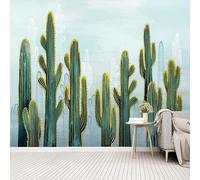 Hand Drawn Fresh Green Succulent Cactus 3D Wallpaper Silky Texture Home Study Office Grey Dining Room Sofa Bedroom Living Room TV Backdrop-250cm×170cm