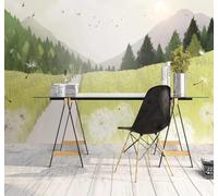 Hand Drawn Fresh Mountains Forest Landscape 3D Wallpaper Easy Install Feature Office Living Room Sofa Bedroom TV Background Wall Decoration-400cm×280cm