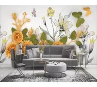 Hand Drawn Fresh Plant Peony Flower Lily Butterfly 3D Wallpaper Luxury Silk Study Dining Feature Sofa Grey Bedroom Living Room Tv Decorative Wall-200cm×140cm