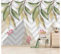 Hand Drawn Fresh Plants Abstract Geometric 3D Wallpaper Easy Install Feature Office Living Room Sofa Bedroom TV Background Wall Decoration-400cm×280cm