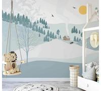 Hand Drawn Fresh Valley Forest Cottage 3D Wallpaper Easy Install Feature Office Living Room Sofa Bedroom TV Background Wall Decoration-430cm×300cm
