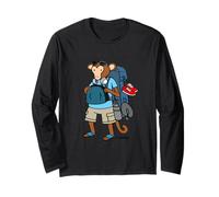 Hand Drawn Funny Backpacking Monkey Cartoon Gift by Lobeboy Long Sleeve T-Shirt