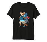 Hand Drawn Funny Backpacking Monkey Cartoon Gift by Lobeboy Premium T-Shirt