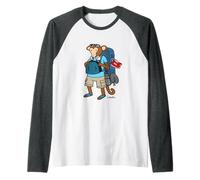Hand Drawn Funny Backpacking Monkey Cartoon Gift by Lobeboy Raglan Baseball Tee