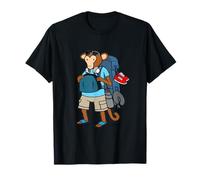 Hand Drawn Funny Backpacking Monkey Cartoon Gift by Lobeboy T-Shirt