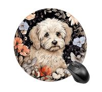 Hand Drawn Garden Dog Mouse Pad Round Laptop Mouse Mat Cute Computer Mousepad Keyboard Pad Non-Slip Desk Pads for Gaming Office Work Home