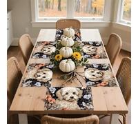 Hand Drawn Garden Dog Placemats 30x45cm*6 Linen Heat Resistant Placemats Waterproof Table Place Mats Washable Wipeable Outdoor Placemat for Kitchen Dining Room Table Decorations
