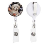 Hand Drawn Garden Dog Retractable Badge Reel - Personalized ID Name Badge Holder with Lanyard Cute Badges Reel Holder Round Nurse Doctor Name Tag Badges Clip for Work