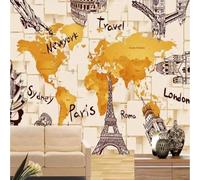 Hand Drawn Geometric Art Architecture World Map 3D Wallpaper Textured Silk Easy Install Living Room Sofa Bedroom Dining Room Home Decoration Wall-430cm×300cm