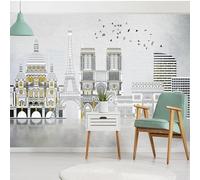 Hand Drawn Geometric Art City Architecture Birds 3D Wallpaper Easy Install Feature Office Living Room Sofa Bedroom TV Background Wall Decoration-150cm×105cm