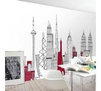 Hand Drawn Geometric Art City Architecture Line 3D Wallpaper Premium Textured Silk Study Dining Living Room Bedroom Sofa TV Wall Easy Install-430cm×300cm