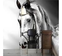 Hand Drawn Geometric Black and White Animal Horse Modern 3D Wallpaper Premium Textured Silk Neutral Tones Material Ideal for Living Room Bedroom-250cm×170cm