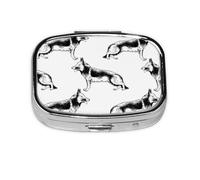 Hand Drawn German Shepherds,Meta Pill Box 2 Compartment Medicine Case,Portable Organizer,Rectangle Meta Portable Organizer Pill Box 1110 Compartment Medicine Case