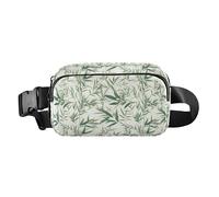 Hand Drawn Ginkgo Mini Waist Pack Crossbody Bag with Adjustable Strap for Cycling Hiking Gym, Fern Leaf Equisetum Clover Leaves, One Size