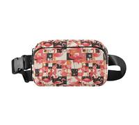 Hand Drawn Ginkgo Mini Waist Pack Crossbody Bag with Adjustable Strap for Cycling Hiking Gym, Flamingo Christmas Pink, One Size