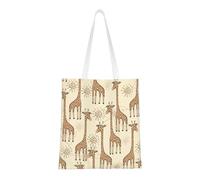 Hand Drawn Giraffes Fashion Canvas Tote Bag With All Over Print Design, Large Reusable Shopper Tote With Double Handles,Beach Tote, Weekend Bag
