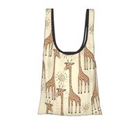 Hand Drawn Giraffes Print Foldable Reusable Grocery Bag Lightweight Shopping Tote for Groceries Travel Beach Eco-Friendly Compact Adventure Tote