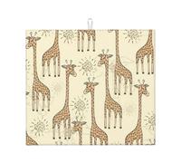 Hand Drawn Giraffes Print Reusable Dish Drying Mat Absorbent Countertop Coffee Bar Kitchen Sink Accessory Pad