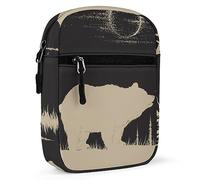 Hand Drawn Gold Animal Bear Silhouette Trees Full Moon on Dark Adjustable Fanny Waist Pack Pouch, Waterproof Crossbody Runners Bag Wallet for Gym Hiking Fitness Women Men 6.1 x 2.2 x 7.9 inch