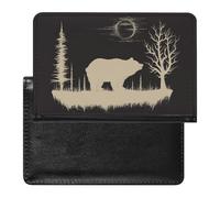 Hand Drawn Gold Animal Bear Silhouette Trees Full Moon on Dark Women's Passport Protector, Men's Passport Protector, PU Travel Passport Protector for Women Men Worker 5.8 x 3.9 x 0.4 inch