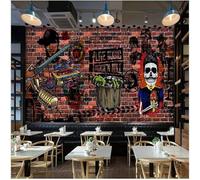 Hand Drawn Graffiti Art Brick Wall Music People 3D Wallpaper Premium Textured Silk Study Dining Living Room Bedroom Sofa TV Wall Easy Install-350cm×256cm